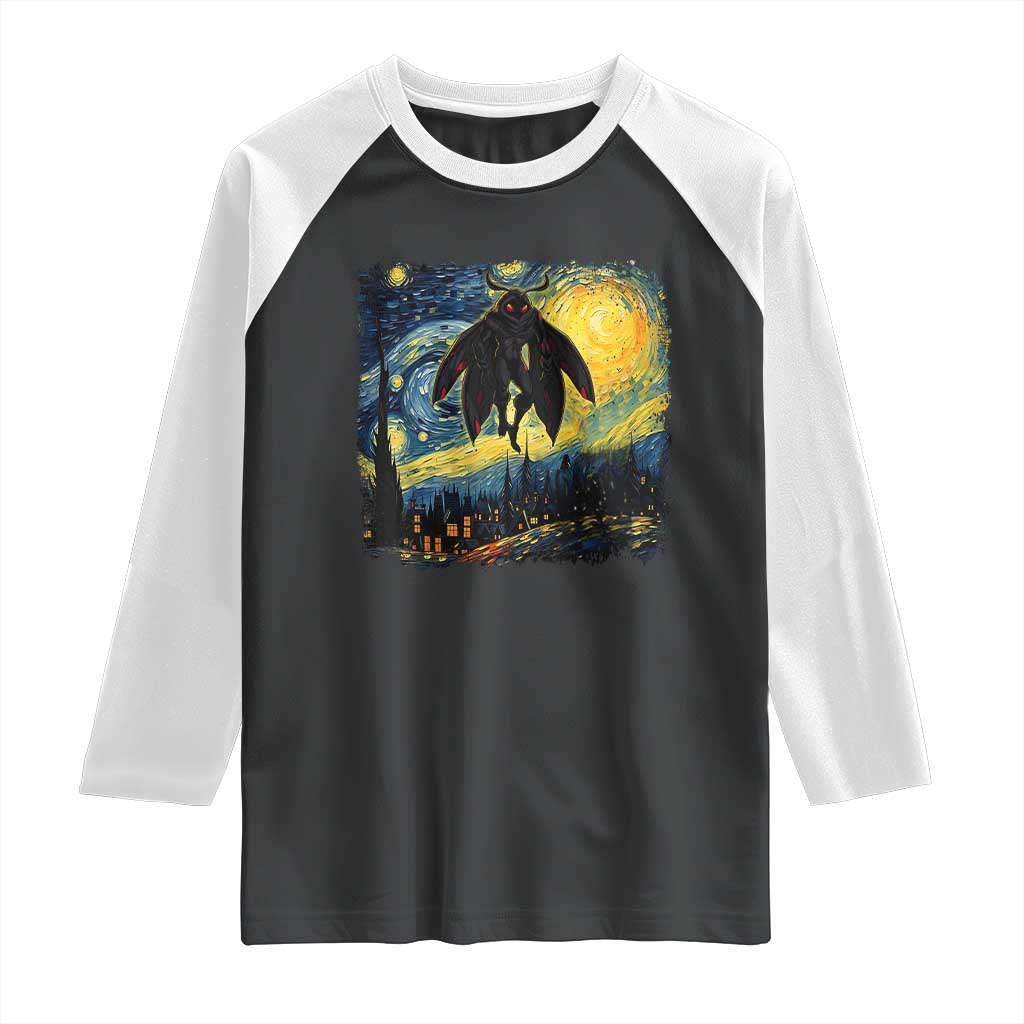 Mothman Raglan Shirt Starry Night Van Gogh Cryptid Lover TS10 Black White Print Your Wear
