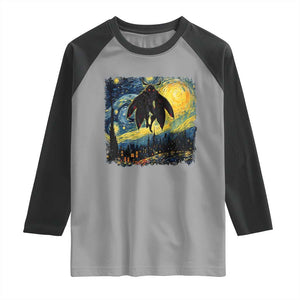 Mothman Raglan Shirt Starry Night Van Gogh Cryptid Lover TS10 Sport Gray Black Print Your Wear