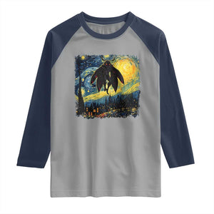 Mothman Raglan Shirt Starry Night Van Gogh Cryptid Lover TS10 Sport Gray Navy Print Your Wear