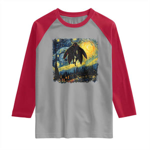 Mothman Raglan Shirt Starry Night Van Gogh Cryptid Lover TS10 Sport Gray Red Print Your Wear