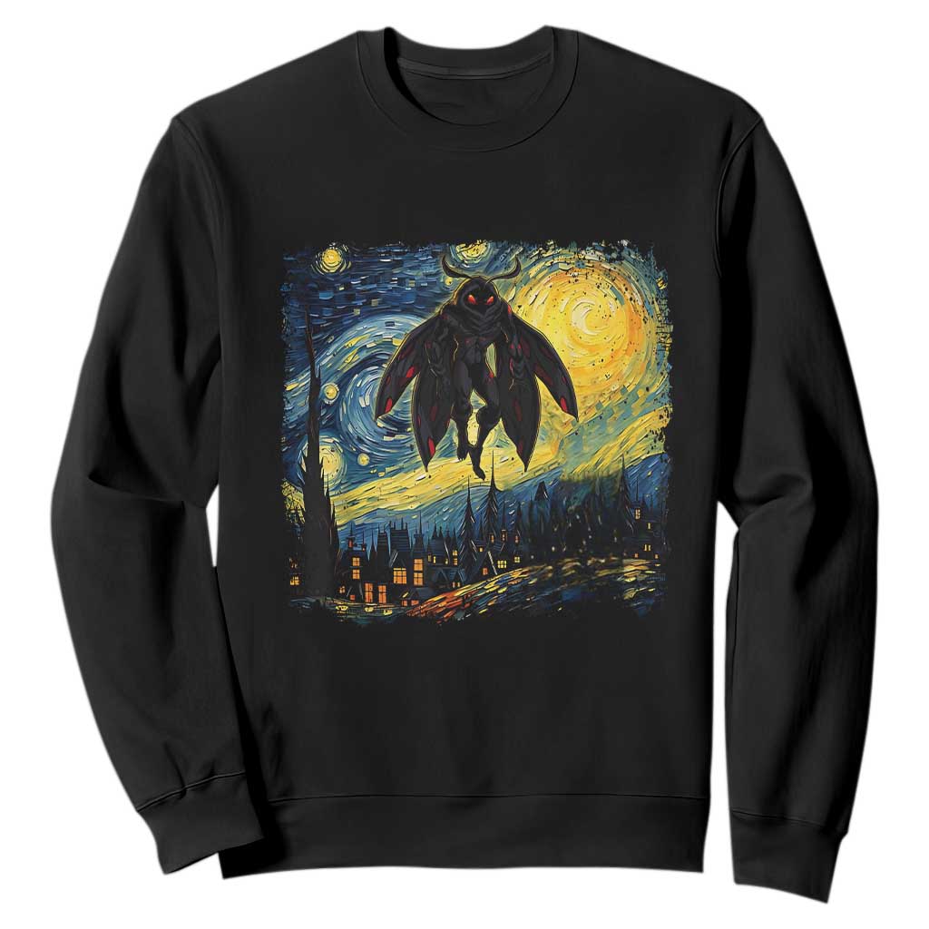 Mothman Sweatshirt Starry Night Van Gogh Cryptid Lover TS10 Black Print Your Wear