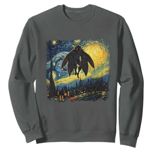 Mothman Sweatshirt Starry Night Van Gogh Cryptid Lover TS10 Dark Heather Print Your Wear