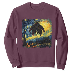 Mothman Sweatshirt Starry Night Van Gogh Cryptid Lover TS10 Maroon Print Your Wear