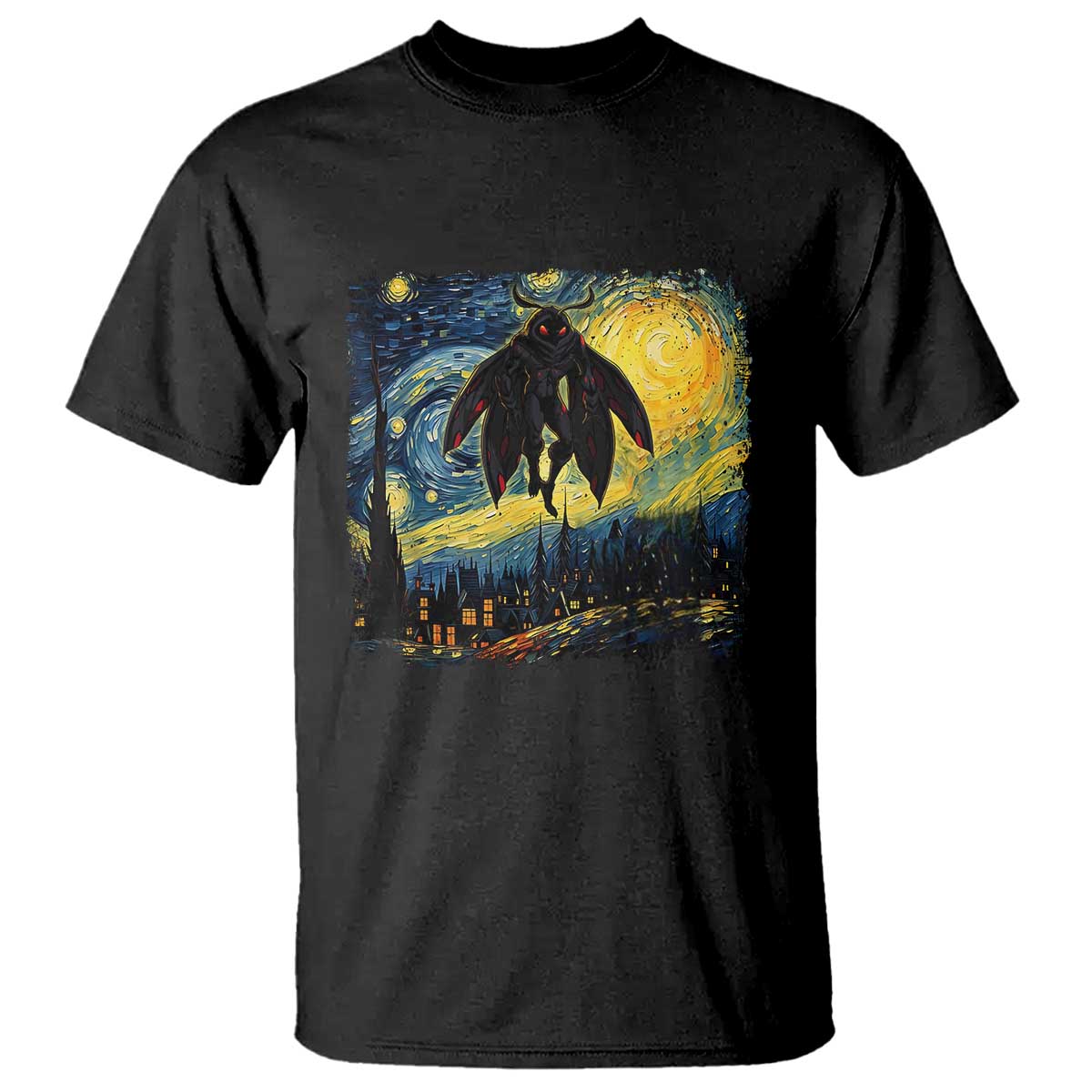 Mothman T Shirt Starry Night Van Gogh Cryptid Lover TS10 Black Print Your Wear