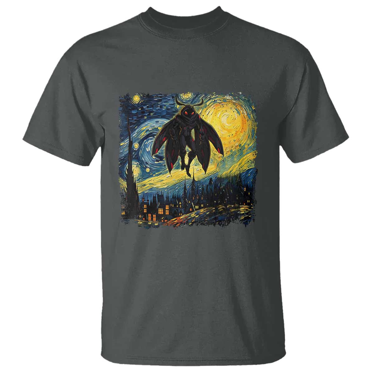 Mothman T Shirt Starry Night Van Gogh Cryptid Lover TS10 Dark Heather Print Your Wear