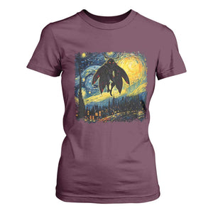 Mothman T Shirt For Women Starry Night Van Gogh Cryptid Lover TS10 Maroon Print Your Wear