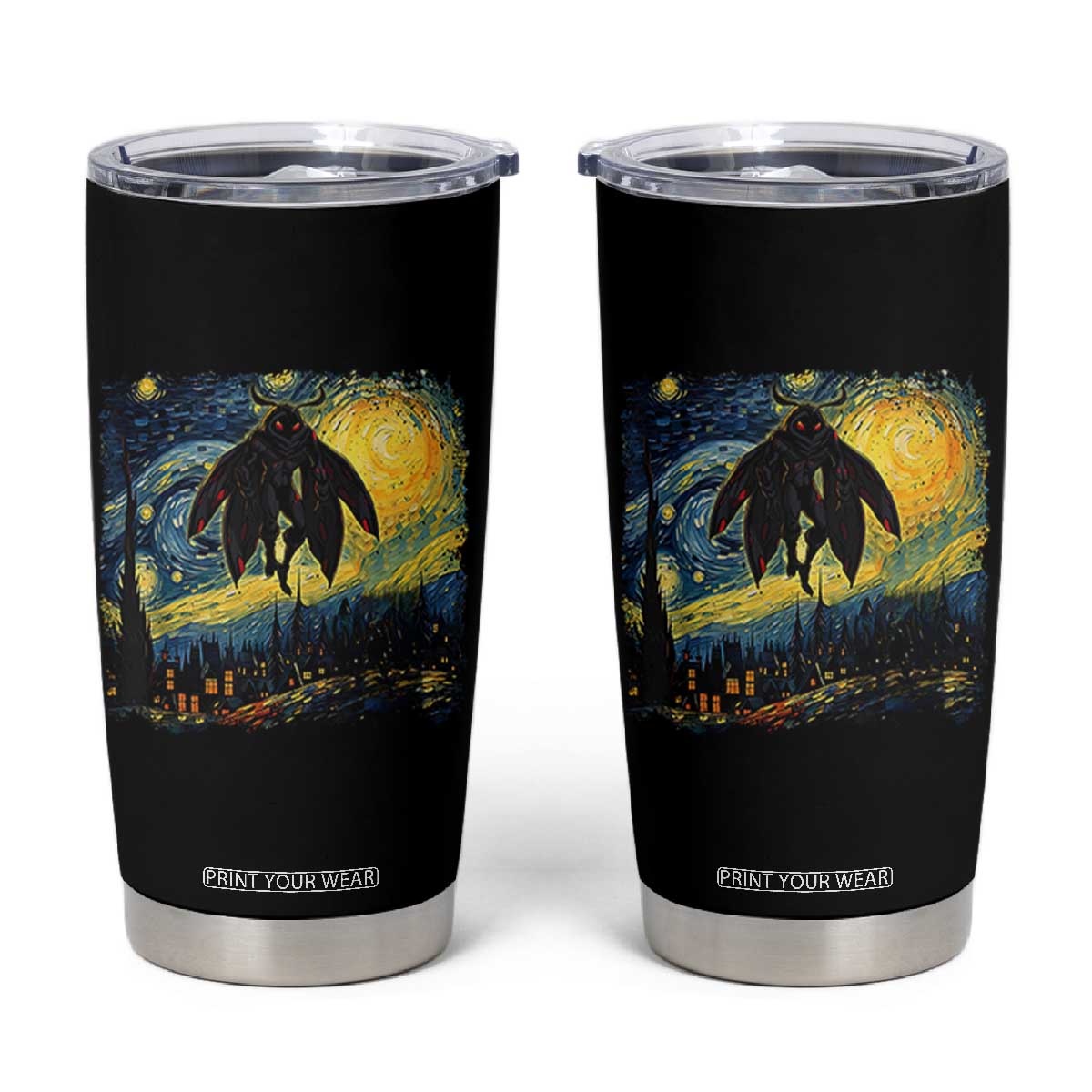 Mothman Tumbler Cup Starry Night Van Gogh Cryptid Lover TS10 Black Print Your Wear