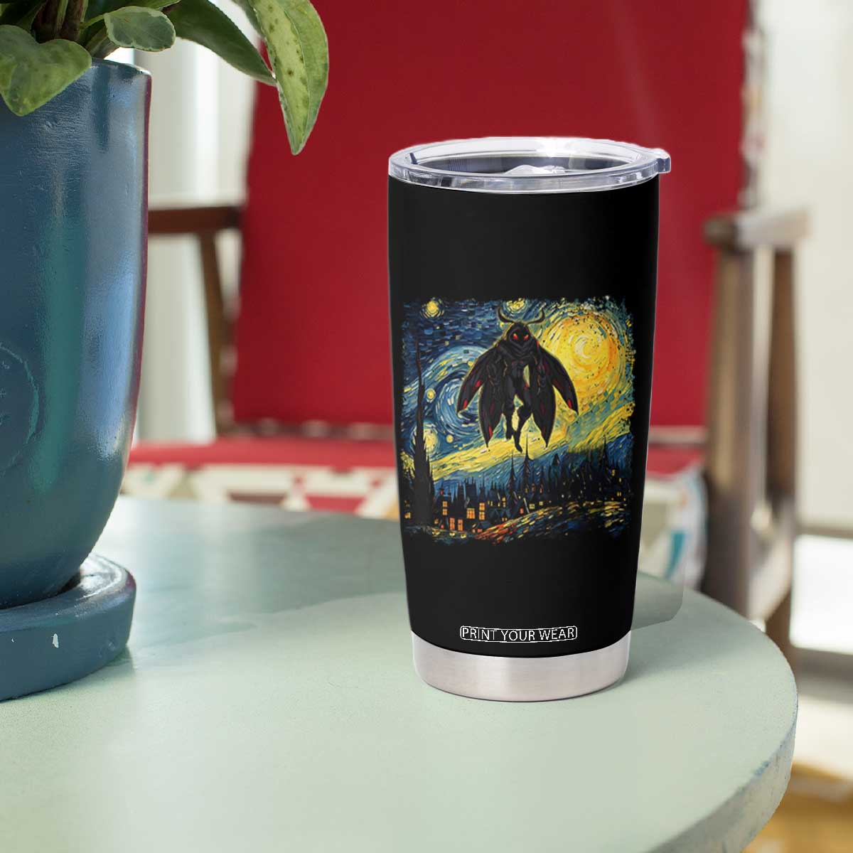 Mothman Tumbler Cup Starry Night Van Gogh Cryptid Lover TS10 Print Your Wear