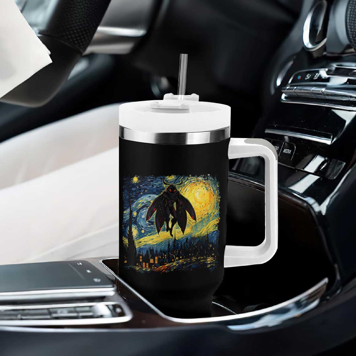 Mothman Tumbler With Handle Starry Night Van Gogh Cryptid Lover TS10 Print Your Wear