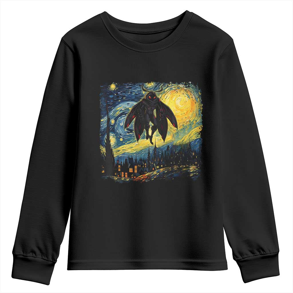 Mothman Youth Sweatshirt Starry Night Van Gogh Cryptid Lover TS10 Black Print Your Wear