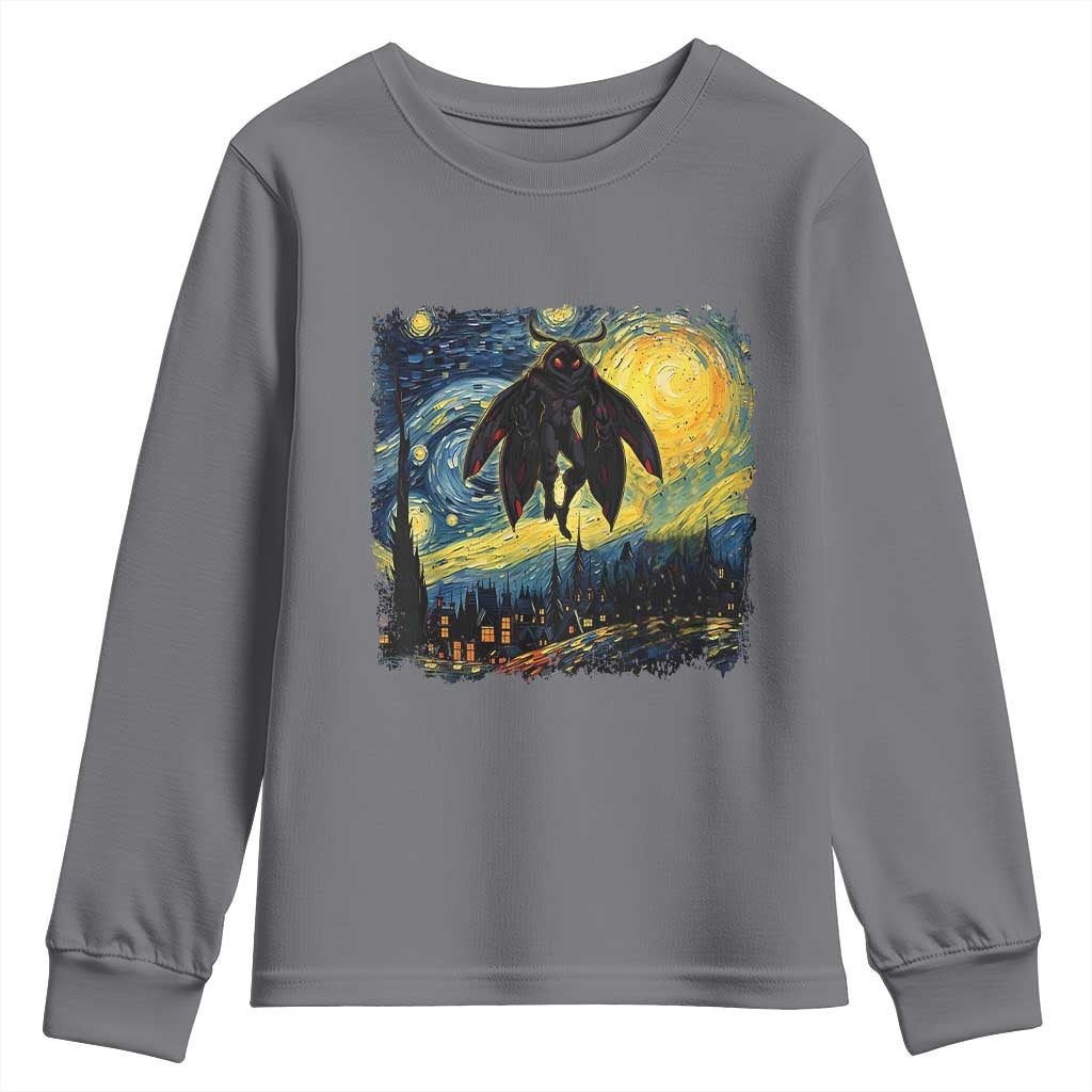 Mothman Youth Sweatshirt Starry Night Van Gogh Cryptid Lover TS10 Charcoal Print Your Wear