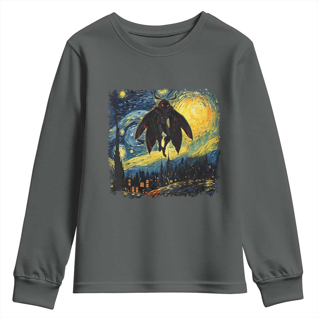 Mothman Youth Sweatshirt Starry Night Van Gogh Cryptid Lover TS10 Dark Heather Print Your Wear