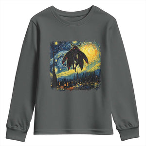 Mothman Youth Sweatshirt Starry Night Van Gogh Cryptid Lover TS10 Dark Heather Print Your Wear