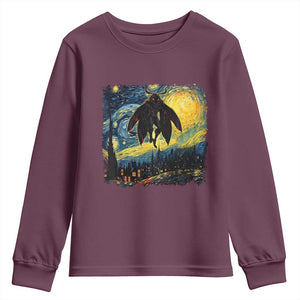 Mothman Youth Sweatshirt Starry Night Van Gogh Cryptid Lover TS10 Maroon Print Your Wear