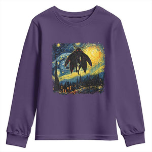 Mothman Youth Sweatshirt Starry Night Van Gogh Cryptid Lover TS10 Purple Print Your Wear