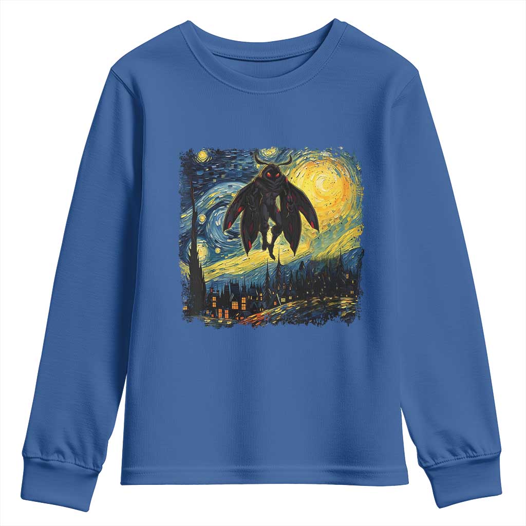 Mothman Youth Sweatshirt Starry Night Van Gogh Cryptid Lover TS10 Royal Blue Print Your Wear