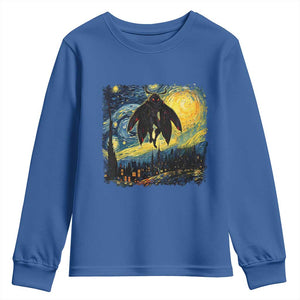 Mothman Youth Sweatshirt Starry Night Van Gogh Cryptid Lover TS10 Royal Blue Print Your Wear