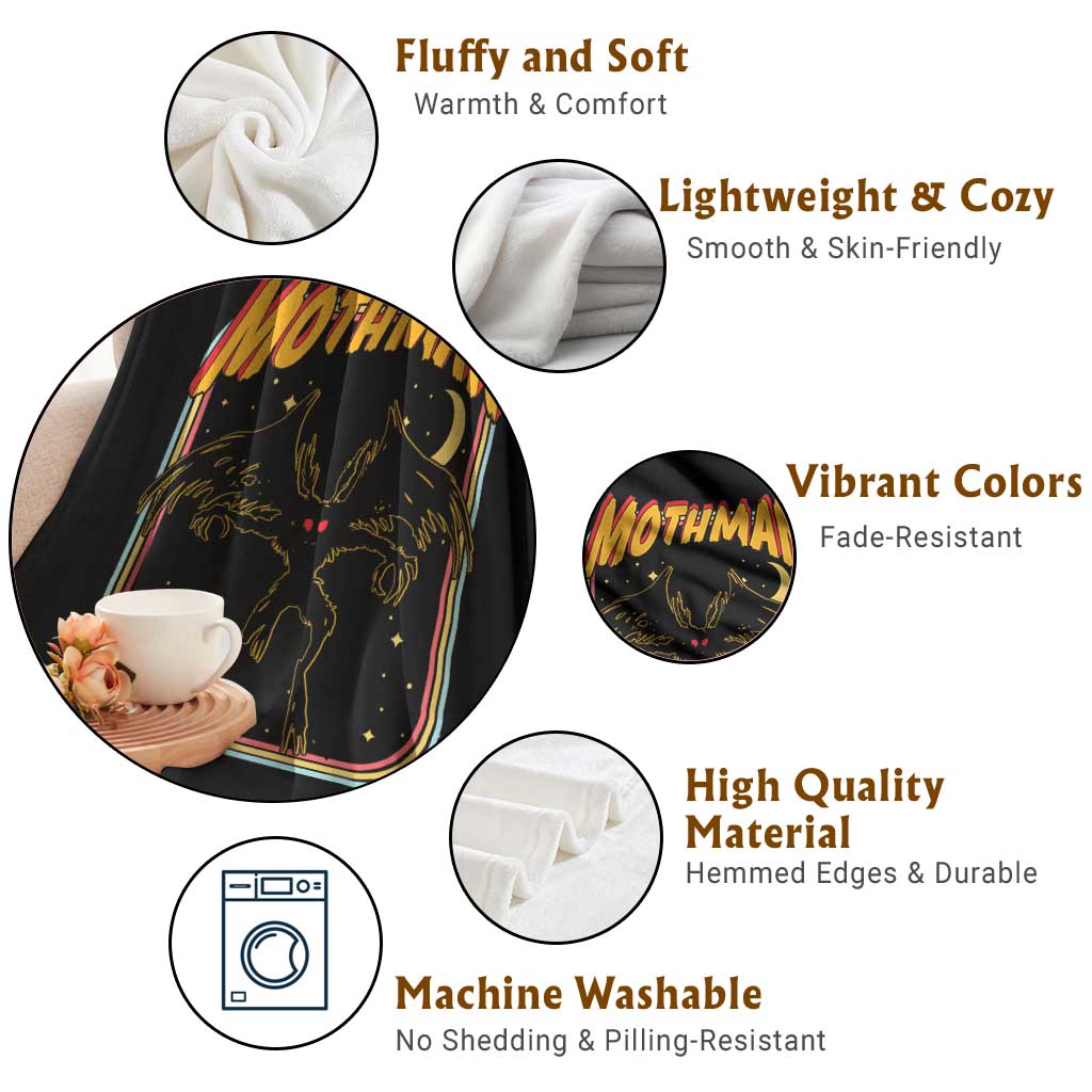 Retro Mothman Throw Blanket Vintage Comicbook Style Cryptid Lore Cryptozoology TS10 Print Your Wear