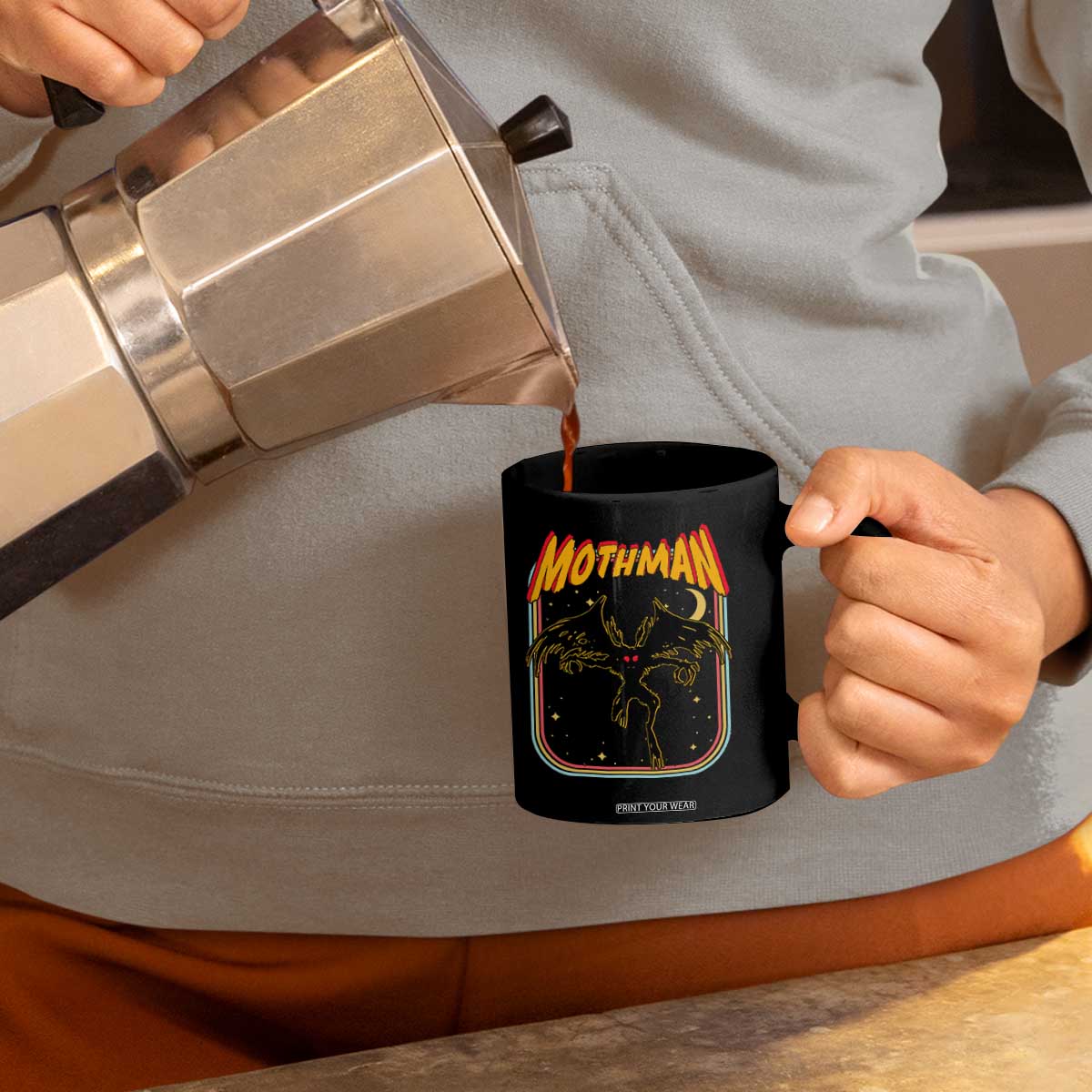 Retro Mothman Coffee Mug Vintage Comicbook Style Cryptid Lore Cryptozoology TS10 Print Your Wear