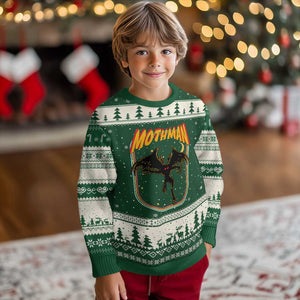 Retro Mothman Ugly Christmas Sweater Vintage Comicbook Style Cryptid Lore Cryptozoology TS10 Forest Green Beige Print Your Wear
