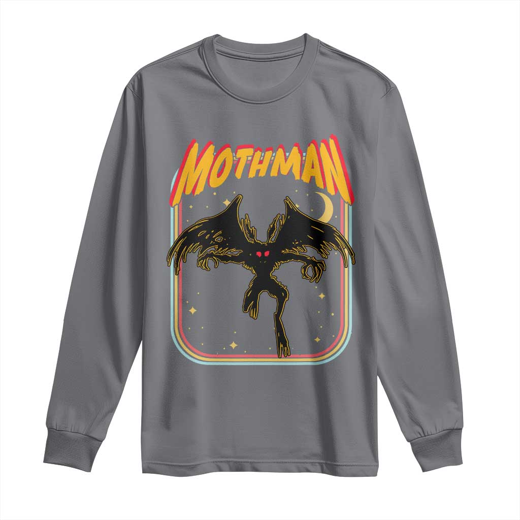 Retro Mothman Long Sleeve Shirt Vintage Comicbook Style Cryptid Lore Cryptozoology TS10 Charcoal Print Your Wear