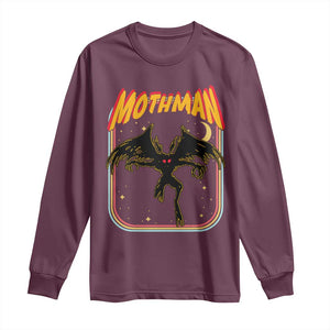 Retro Mothman Long Sleeve Shirt Vintage Comicbook Style Cryptid Lore Cryptozoology TS10 Maroon Print Your Wear