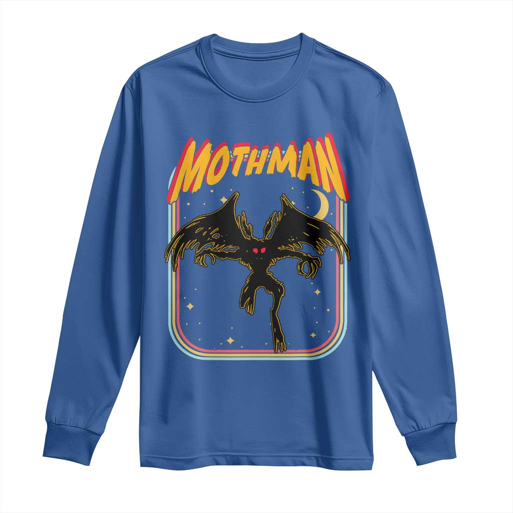 Retro Mothman Long Sleeve Shirt Vintage Comicbook Style Cryptid Lore Cryptozoology TS10 Royal Blue Print Your Wear