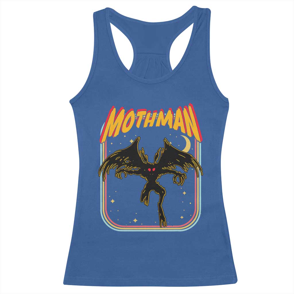 Retro Mothman Racerback Tank Top Vintage Comicbook Style Cryptid Lore Cryptozoology TS10 Royal Blue Print Your Wear