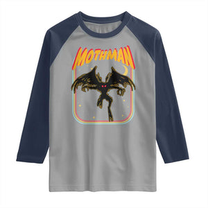 Retro Mothman Raglan Shirt Vintage Comicbook Style Cryptid Lore Cryptozoology TS10 Sport Gray Navy Print Your Wear