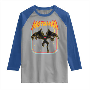 Retro Mothman Raglan Shirt Vintage Comicbook Style Cryptid Lore Cryptozoology TS10 Sport Gray Royal Print Your Wear
