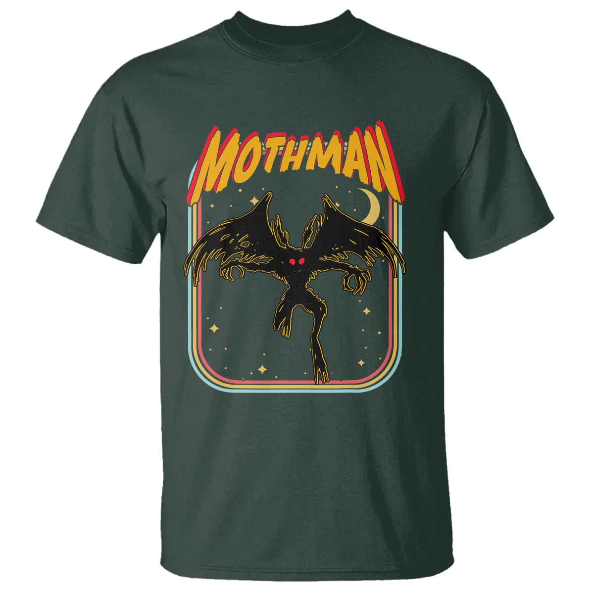 Retro Mothman T Shirt Vintage Comicbook Style Cryptid Lore Cryptozoology TS10 Dark Forest Green Print Your Wear