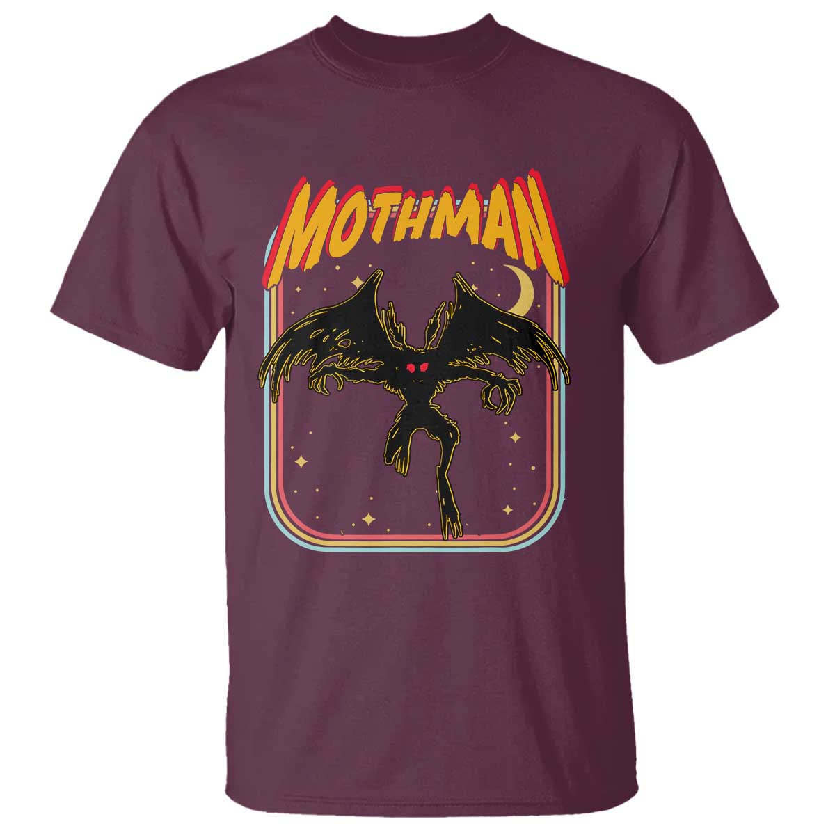 Retro Mothman T Shirt Vintage Comicbook Style Cryptid Lore Cryptozoology TS10 Maroon Print Your Wear