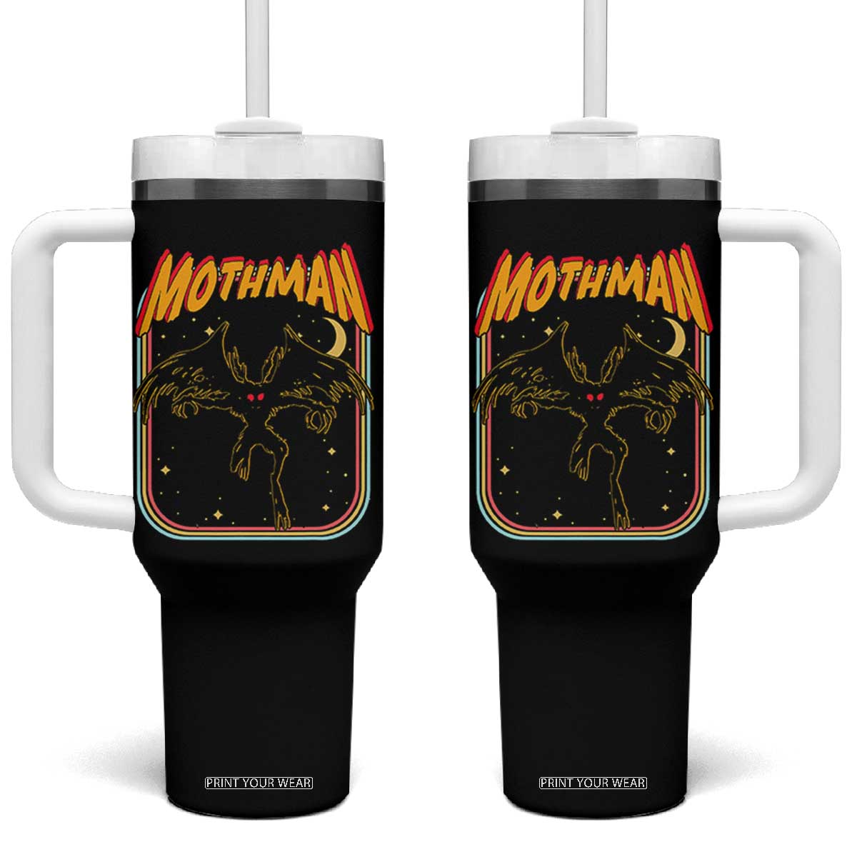 Retro Mothman Tumbler With Handle Vintage Comicbook Style Cryptid Lore Cryptozoology TS10 One Size: 40 oz Black Print Your Wear