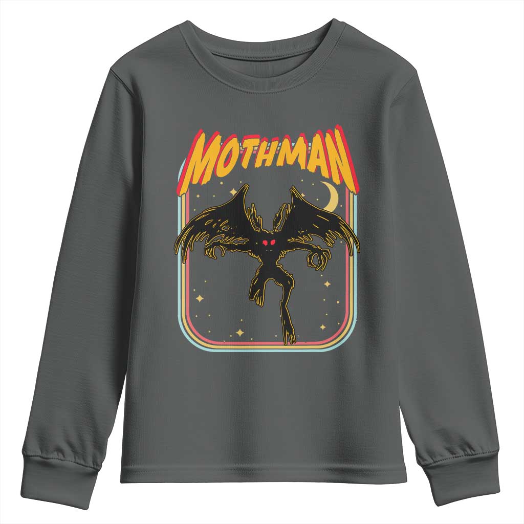 Retro Mothman Youth Sweatshirt Vintage Comicbook Style Cryptid Lore Cryptozoology TS10 Dark Heather Print Your Wear