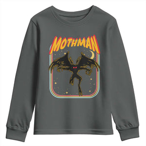 Retro Mothman Youth Sweatshirt Vintage Comicbook Style Cryptid Lore Cryptozoology TS10 Dark Heather Print Your Wear