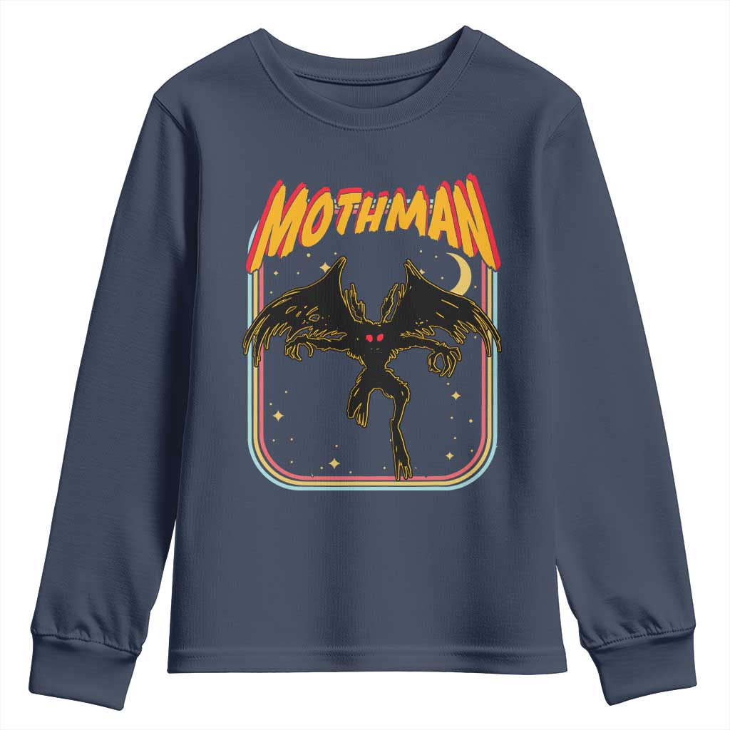 Retro Mothman Youth Sweatshirt Vintage Comicbook Style Cryptid Lore Cryptozoology TS10 Navy Print Your Wear