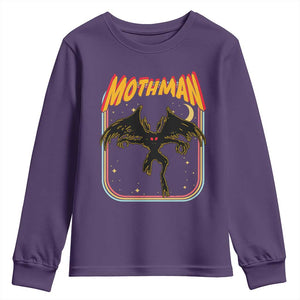 Retro Mothman Youth Sweatshirt Vintage Comicbook Style Cryptid Lore Cryptozoology TS10 Purple Print Your Wear