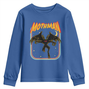Retro Mothman Youth Sweatshirt Vintage Comicbook Style Cryptid Lore Cryptozoology TS10 Royal Blue Print Your Wear