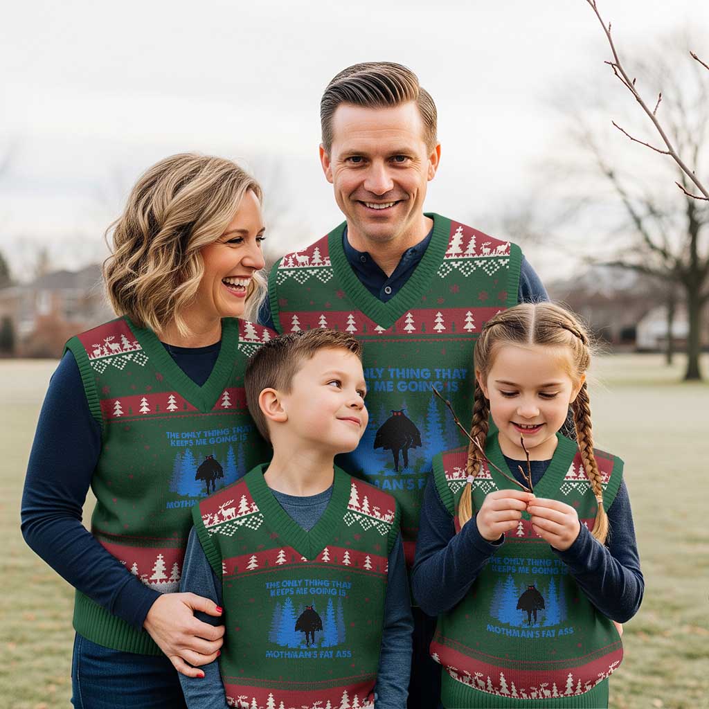 Funny Mothman Fat Ass V-Neck Knit Sweater Vest Vintage Cryptid Funny Moth Man Meme TS10 Red Green Print Your Wear