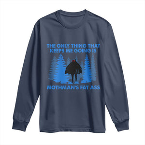 Funny Mothman Fat Ass Long Sleeve Shirt Vintage Cryptid Funny Moth Man Meme TS10 Navy Print Your Wear