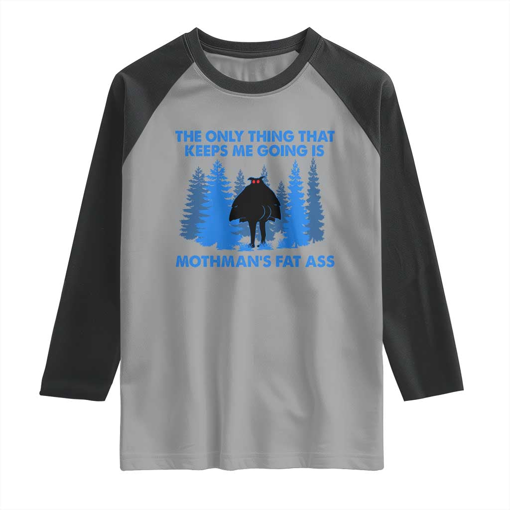 Funny Mothman Fat Ass Raglan Shirt Vintage Cryptid Funny Moth Man Meme TS10 Sport Gray Black Print Your Wear