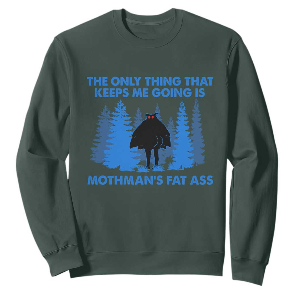 Funny Mothman Fat Ass Sweatshirt Vintage Cryptid Funny Moth Man Meme TS10 Dark Forest Green Print Your Wear