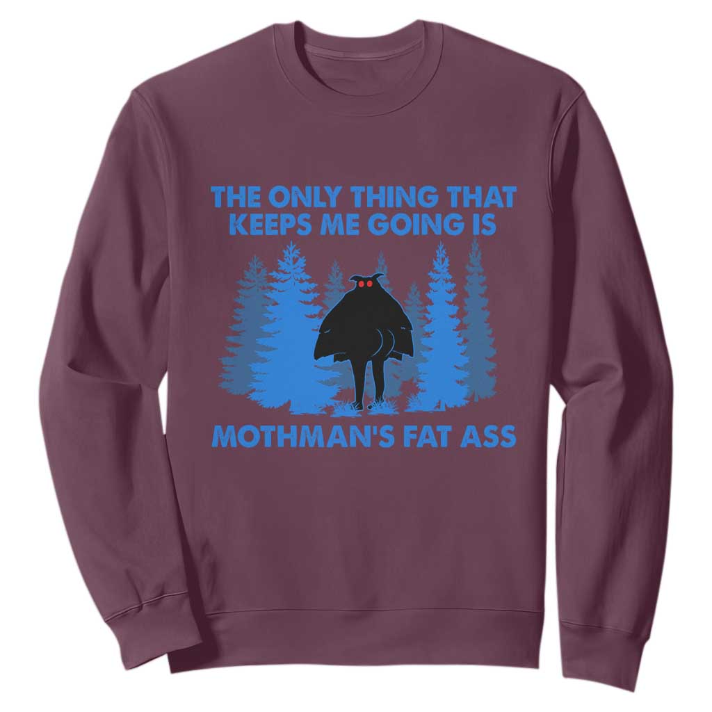 Funny Mothman Fat Ass Sweatshirt Vintage Cryptid Funny Moth Man Meme TS10 Maroon Print Your Wear