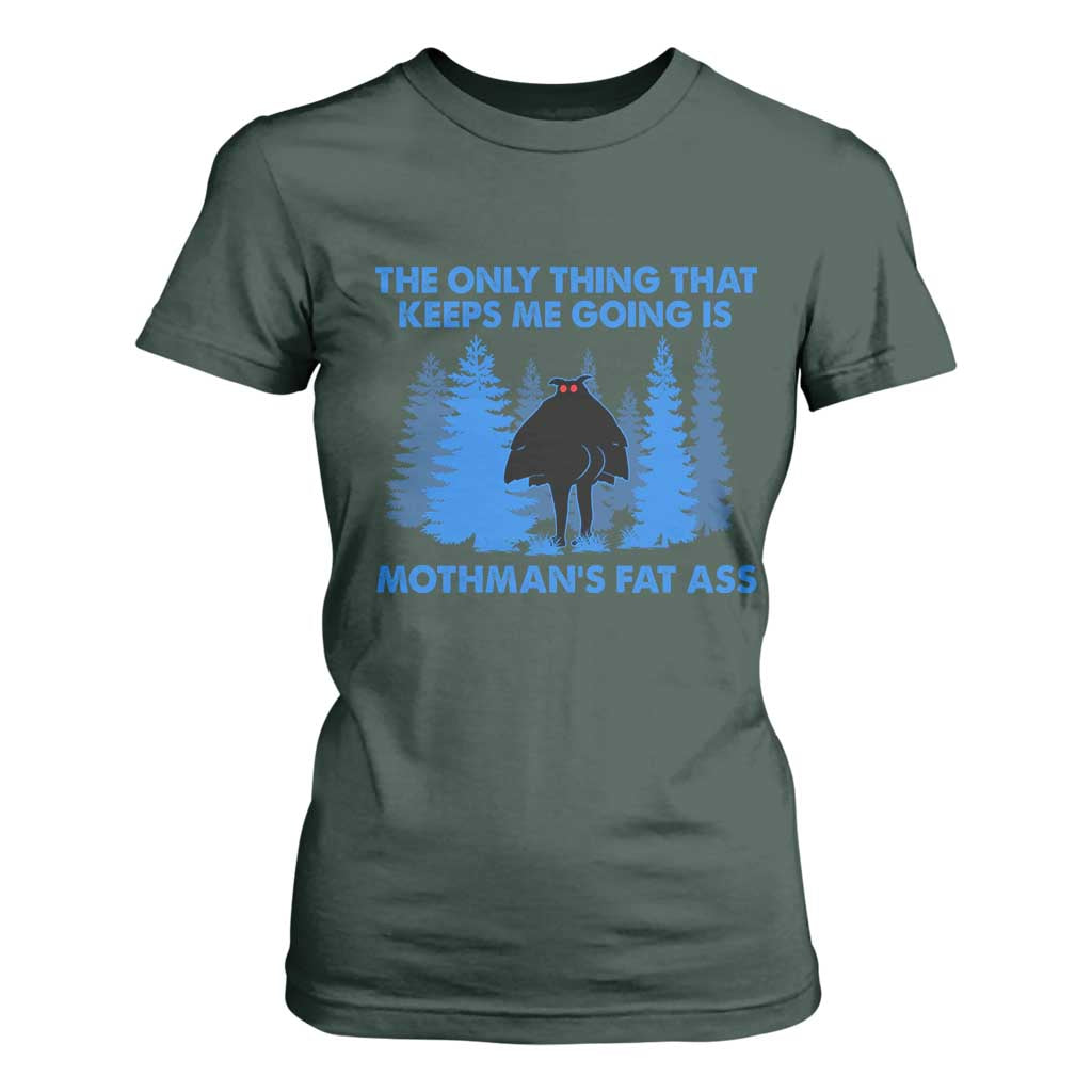 Funny Mothman Fat Ass T Shirt For Women Vintage Cryptid Funny Moth Man Meme TS10 Dark Forest Green Print Your Wear