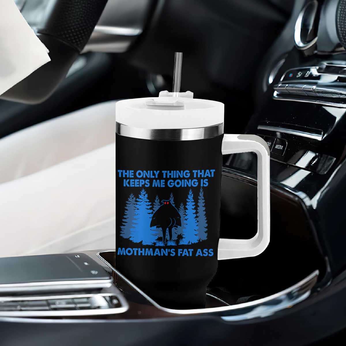 Funny Mothman Fat Ass Tumbler With Handle Vintage Cryptid Funny Moth Man Meme TS10 Print Your Wear