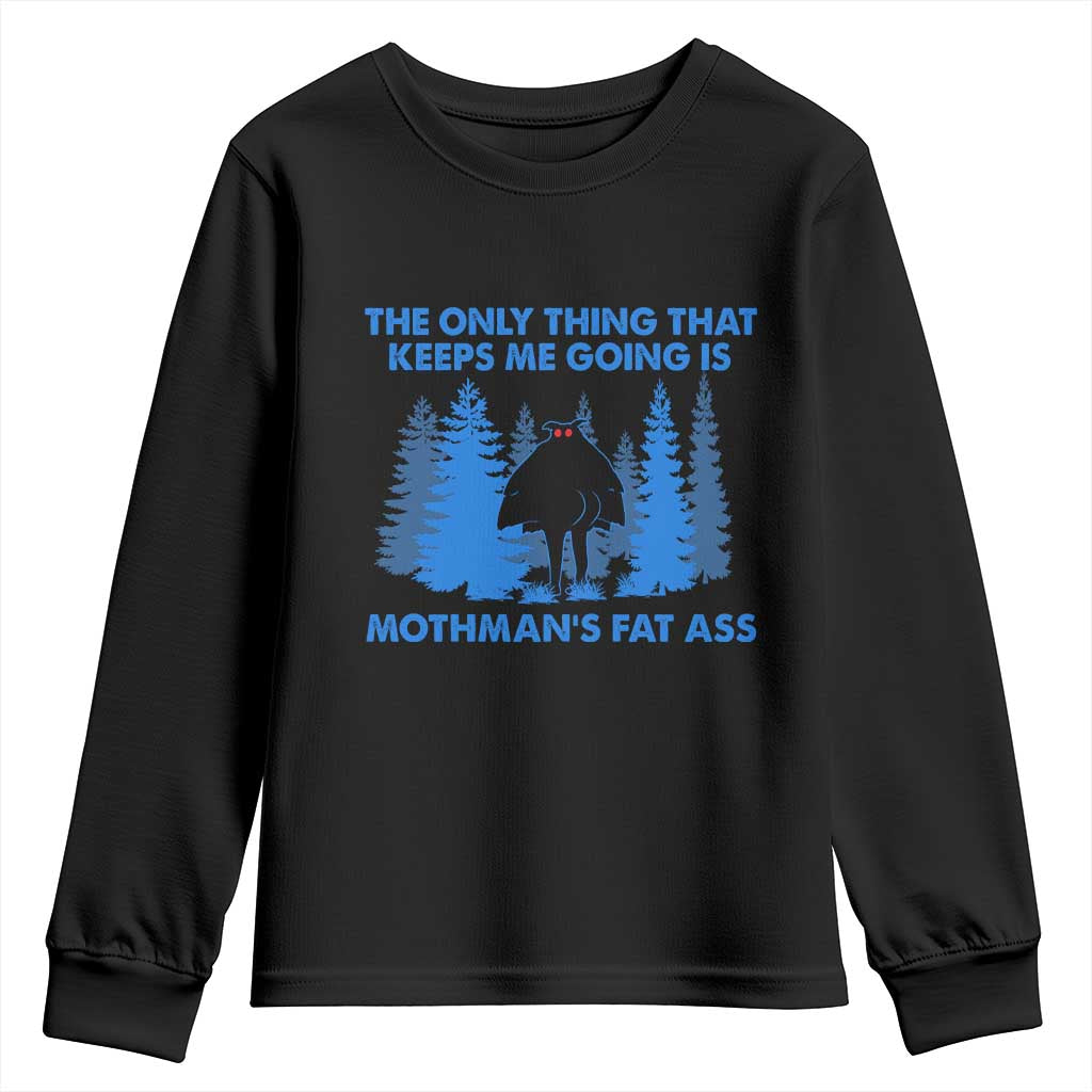 Funny Mothman Fat Ass Youth Sweatshirt Vintage Cryptid Funny Moth Man Meme TS10 Black Print Your Wear