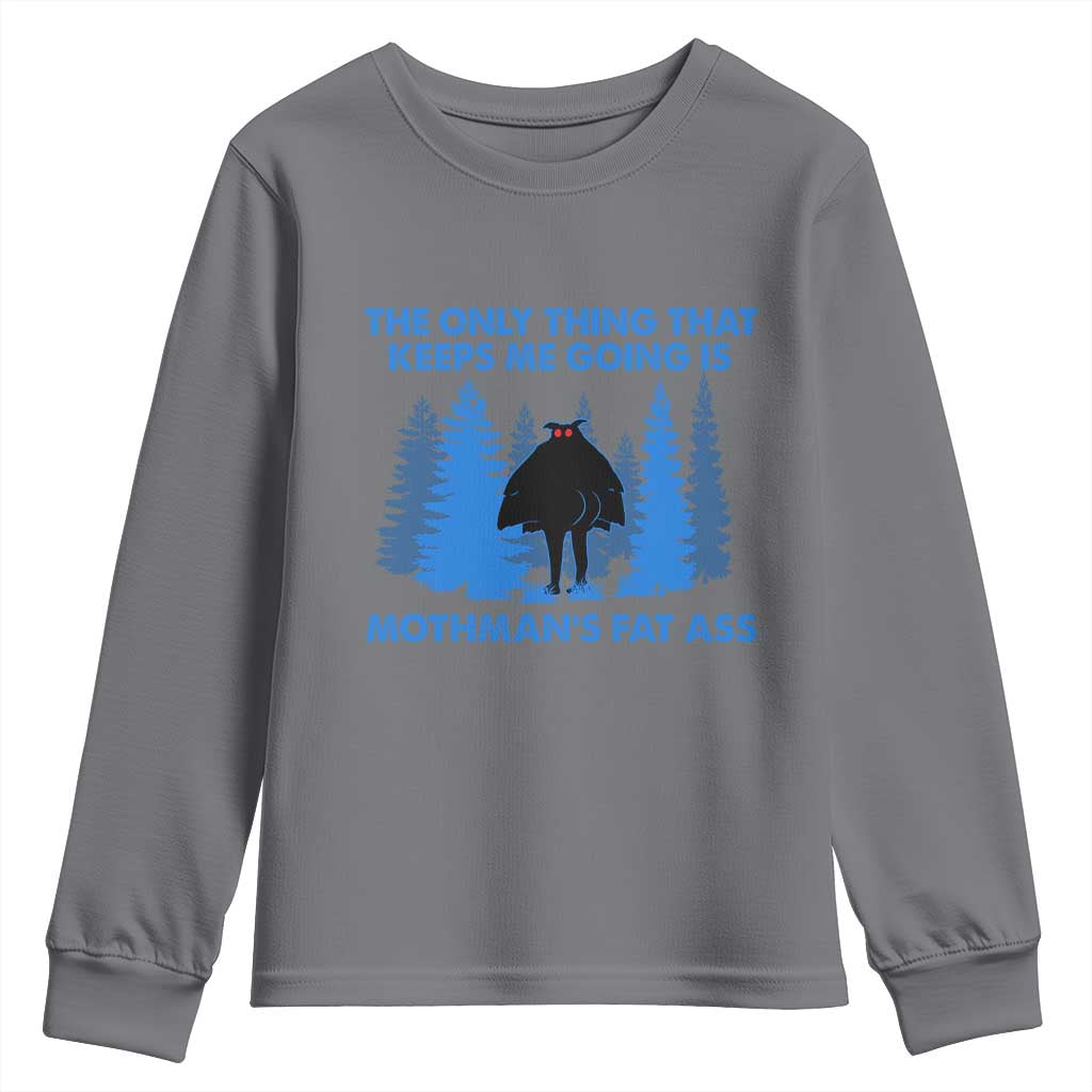 Funny Mothman Fat Ass Youth Sweatshirt Vintage Cryptid Funny Moth Man Meme TS10 Charcoal Print Your Wear