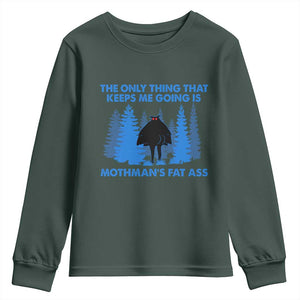 Funny Mothman Fat Ass Youth Sweatshirt Vintage Cryptid Funny Moth Man Meme TS10 Dark Forest Green Print Your Wear