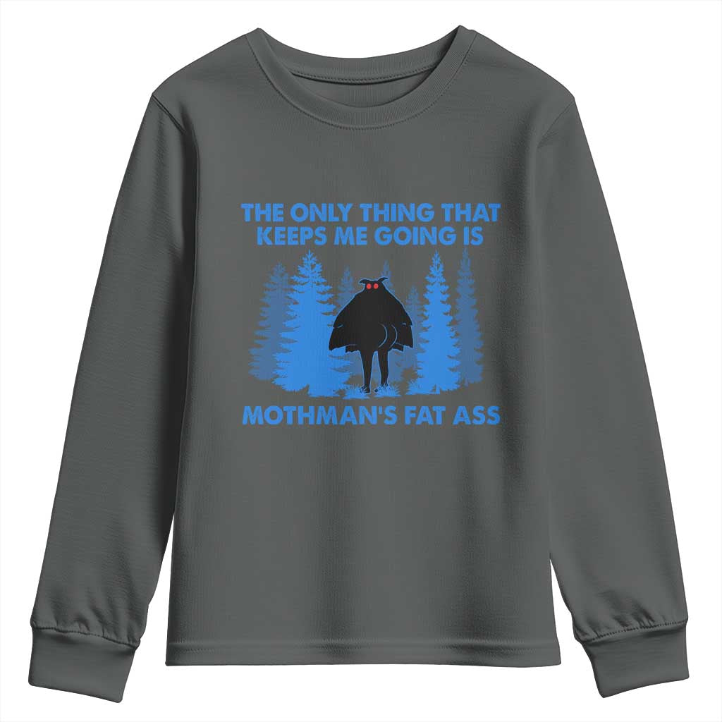 Funny Mothman Fat Ass Youth Sweatshirt Vintage Cryptid Funny Moth Man Meme TS10 Dark Heather Print Your Wear