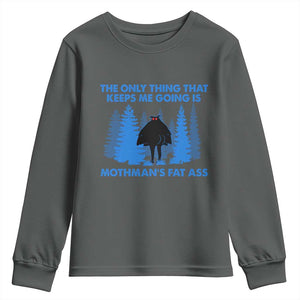 Funny Mothman Fat Ass Youth Sweatshirt Vintage Cryptid Funny Moth Man Meme TS10 Dark Heather Print Your Wear